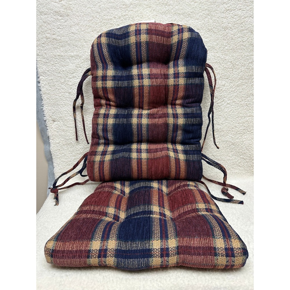 Rocking Chair Glider Chair Cushion Set Plaid Navy Blue Burgundy Red Tufted 2 Pce
